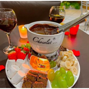 Conjunto Para Fondue Charmy Decorado Chocolate Queijo Com Petisqueira 8 Peças Hauskraft
