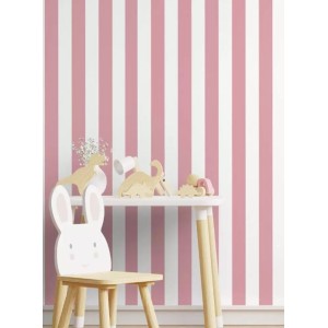 Papel de Parede Adesivo PVC Listrado Branco e Rosa Autocolante Impermeável 10m
